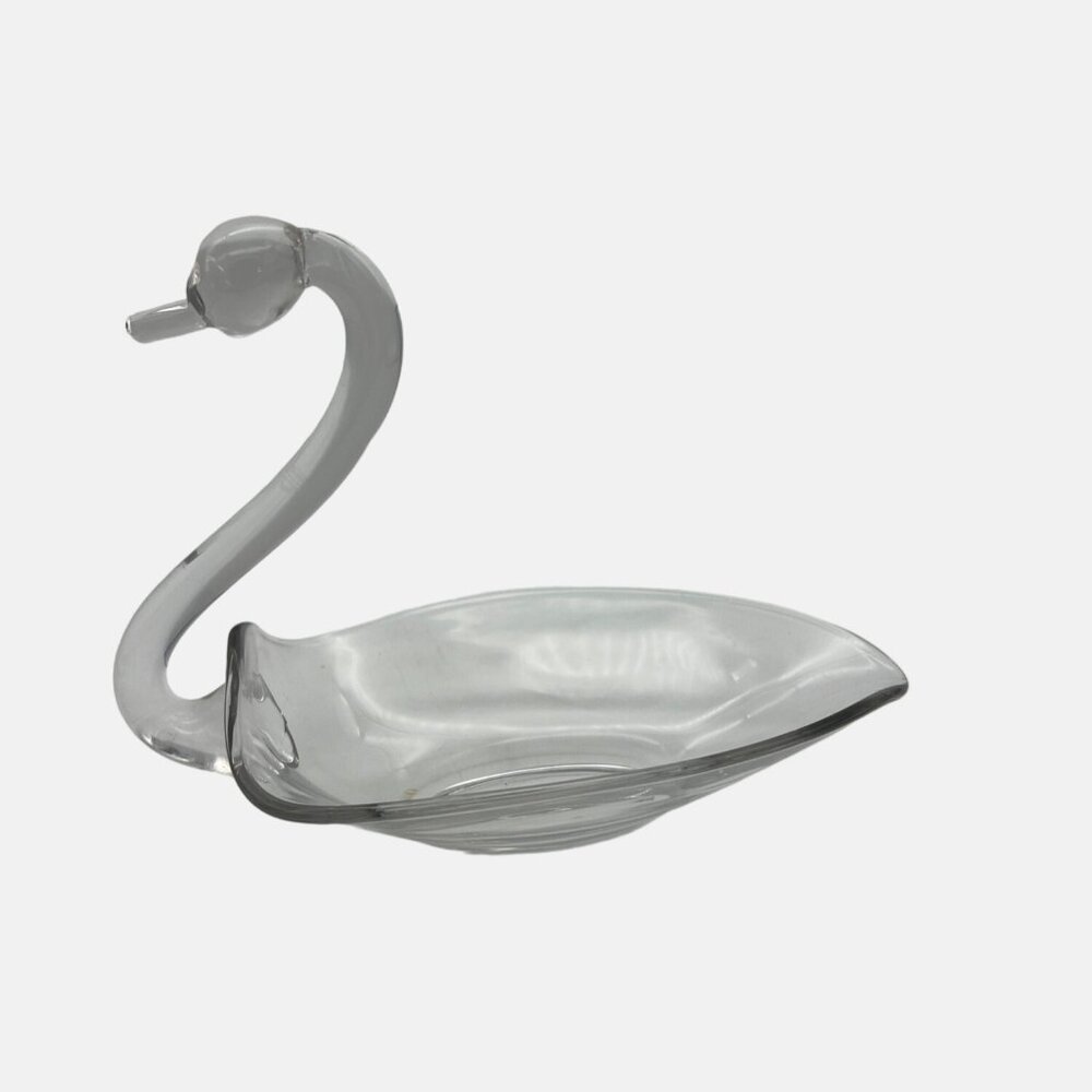 Vintage Clear Glass Swan Trinket Dish / Bowl 8.5" x 6.25"